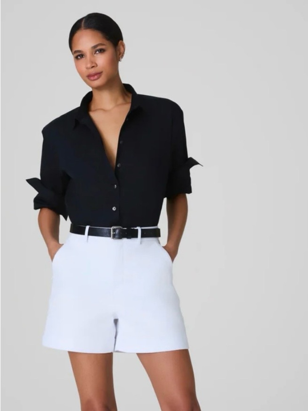 SPANX White High-Rise Stretch Twill Bermuda Shorts